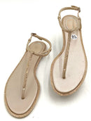 RENE CAOVILLA Beige Leather Swarovski Crystal  T Strap Flat Sandals 39