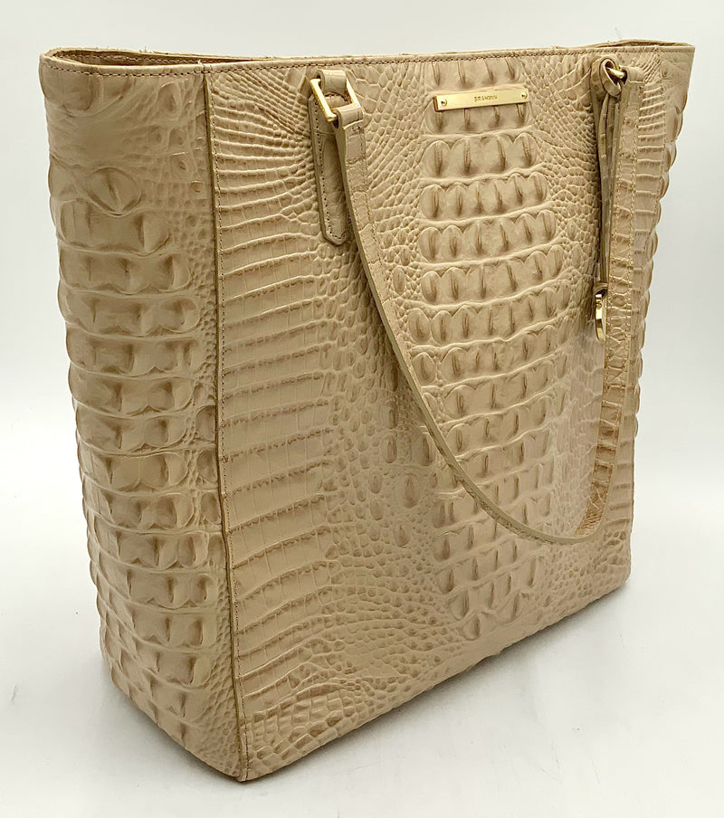 BRAHMIN Beige Melbourne Embossed Leather Ezra Tote