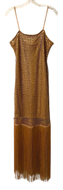 BOSTON PROPER Copper w/Sequin & Lace Overlay Fringe Hem Spaghetti Strap Dress