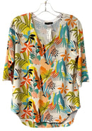NALLY & MILLIE Cream/Orange/Aqua Floral V-Neck S/S Top