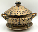 Black & Gold Ceramic Tureen With Underplate