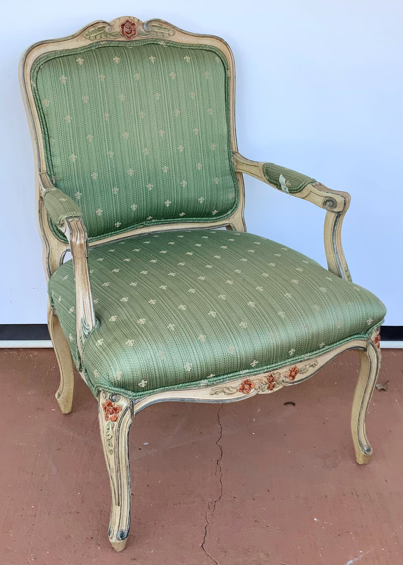 Vintage French Armchair with Green Upholstery