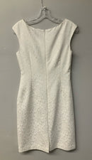 KAY UNGER White Geo Pattern Pleated Waist S/L Dress
