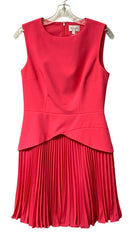 MILLY Hot Pink Pleated w/Peplum S/L Dress