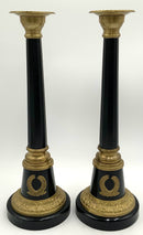 Pair of Neoclassic Black & Brass Candlesticks