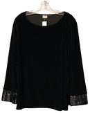 CHICOS Black w/Sequin Cuff Velvet Top