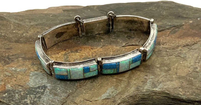 Southwest Sterling, Denim Lapis & Faux Opal Bracelet