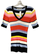 TRINA TURK Navy/Red/Blue/Multi Stripe Ribbed V-Neck S/S Sweater