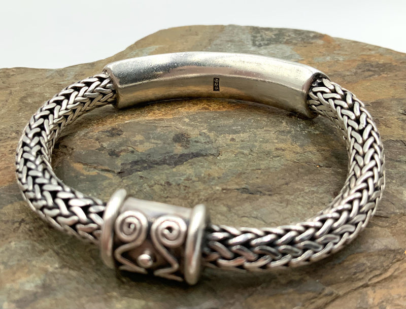 Sterling Bali-Style Woven Wheat-Style Chain Bracelet