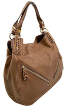 MICHAEL KORS Tan Leather Snake Print Trim Matilda Shoulder Bag
