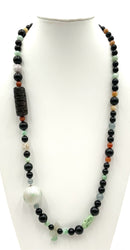 Jade/Carved Jade, Carnelian, Onyx & Agate Beaded Necklace