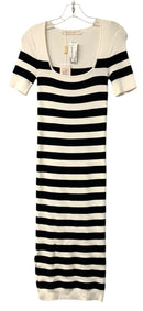 MARIE PAVEN Black/Ivory Stripe Square Neck S/S Knit Dress