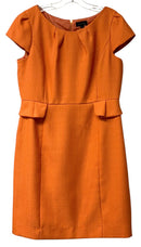 TAHARI Orange Textured Pleated Neck Cap Sleeve Dress