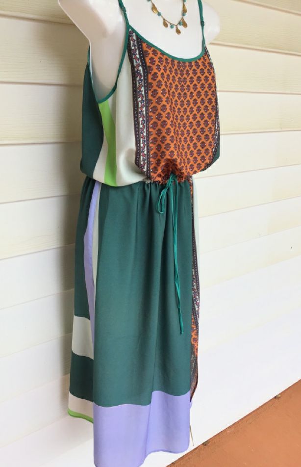 CLOVER CANYON Green/Orange Color Block High Waist Dress