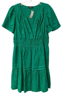 RESET Green Deep Split Neck Smocked Waist S/S Linen Dress