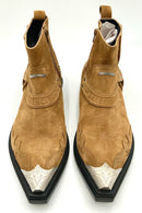 Balenciaga Tan Suede Silvertone Etched Toe Santiago Cowboy Boots 10