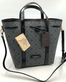 THE BRIDGE Black Tuscan Leather Grey Logo Coated Canvas Satchel