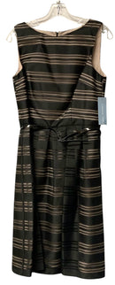 LONDON TIMES Black Nude Striped Overlay S/L A Line Dress