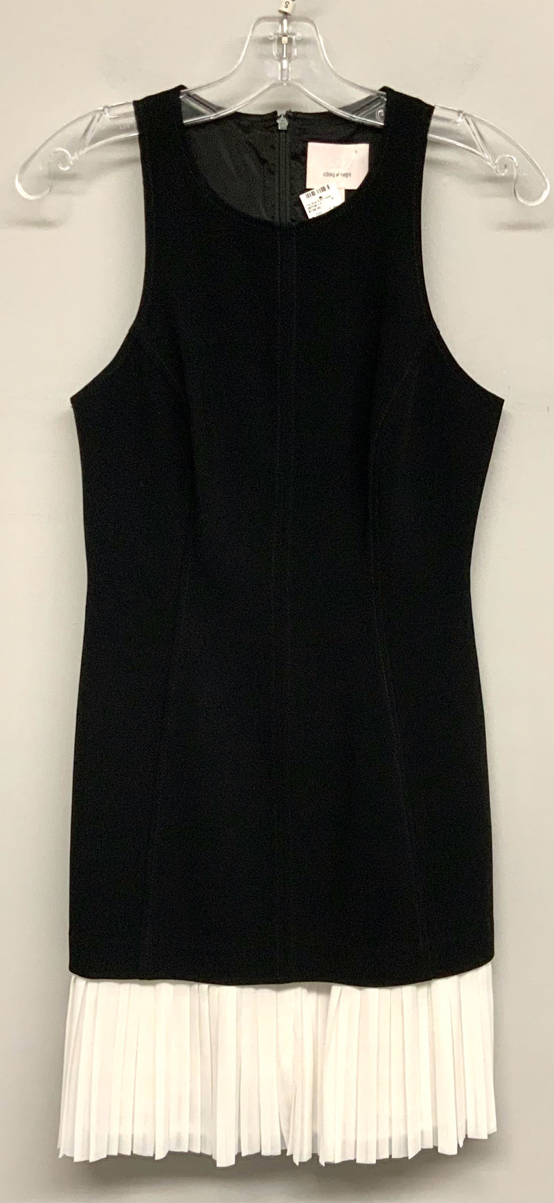 CINQ A SEPT Black w/White Pleated Hem S/L Dress