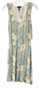 AQUA Ivory/Blue/Green Textured Floral S/L Knit Dress