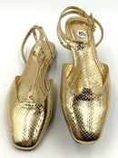 ZARA Gold Snake Print T Strap Ankle Wrap Flats 8.5