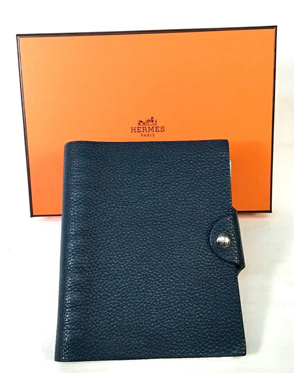 HERMES Blue Togo Calfskin Ulysse Notebook Cover w/ Paper