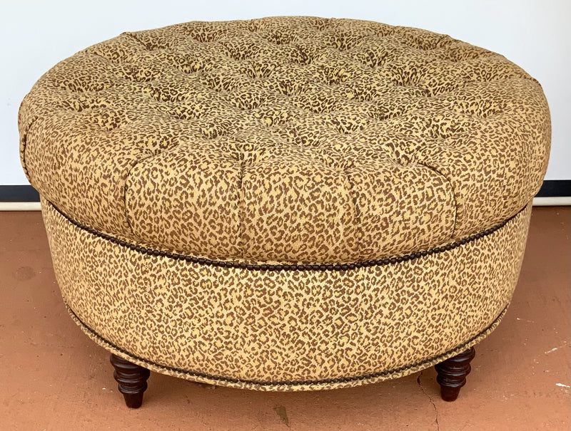 Tufted Needlepoint Ottoman with Animal Print Motif