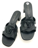 LOUIS VUITTON Black Calfskin Cutout Logo Isola Black Heel Mules 41