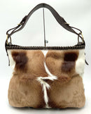 AQUA MADONNA Tan Cream Springbok Fur Brown Leather Shoulder Bag