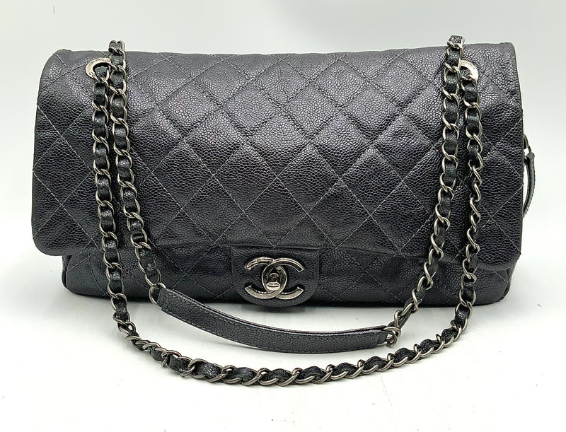 CHANEL Gunmetal Quilted Leather Sac Rabat Chain Bag