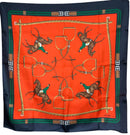 CELINE Red/Navy Equestrian Print Silk Scarf