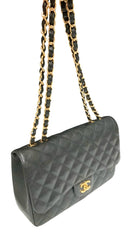 CHANEL Black Quilted Caviar Leather Classic CC Turnlock Flap Bag