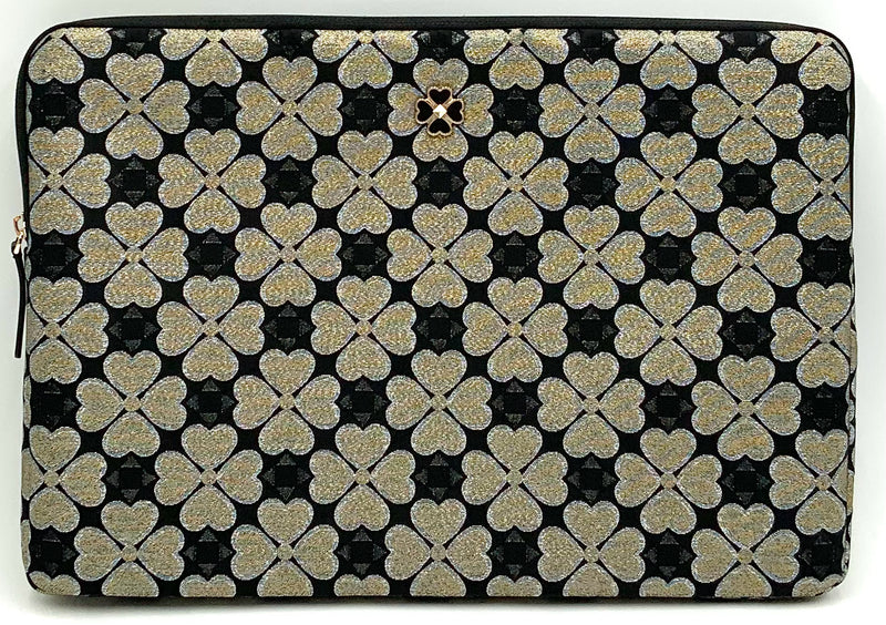 KATE SPADE Black Gold Clover Brocade Odette Padded Zippered Laptop Case