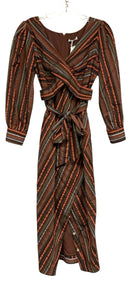BTFL-LIFE Brown/Rust/Multi Stripe V-Neck Wrap Dress