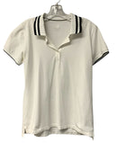 TORY BURCH White w/Navy & White Ribbed Collar S/S Top