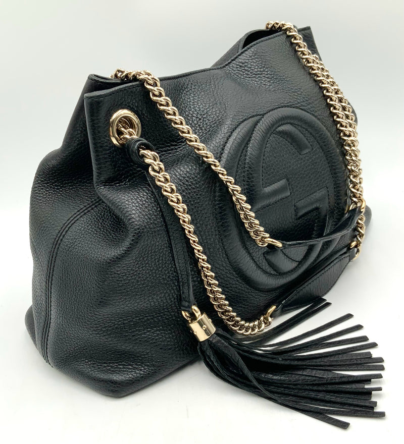 GUCCI Black Pebbled Calfskin Soho Chain Shoulder Bag