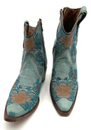 CIRCLE G Blue Suede Rust Teal Embroidered Snip Toe Ankle Western Boots 10