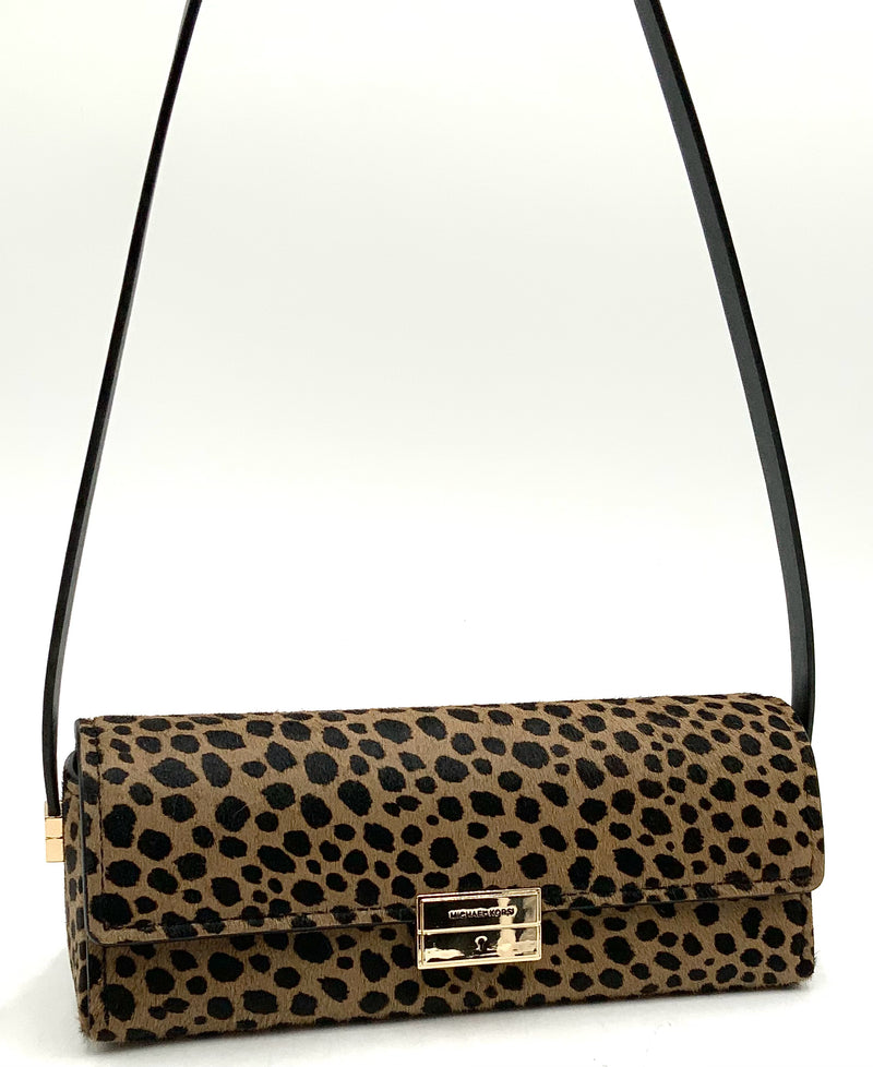 MICHAEL KORS Black Tan Spotted Calfhair Baguette Bag