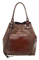 Brown Leather Perforated Detail Top Handle Satchel