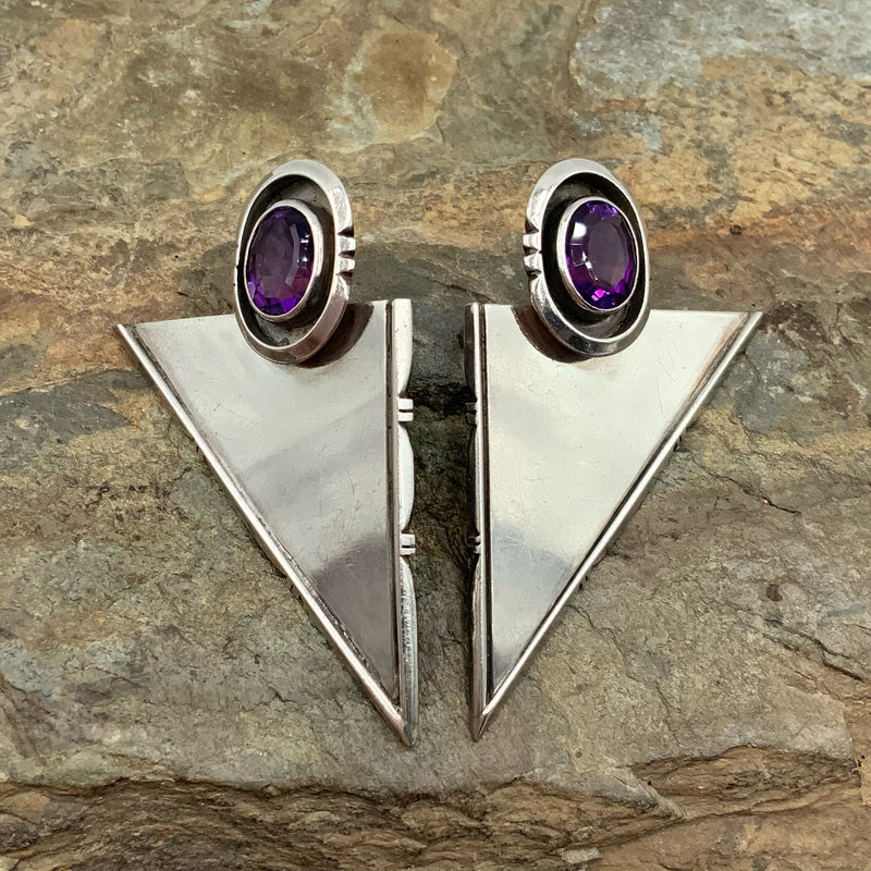 Southwest Style Sterling & Amethyst Clip-On Earrings