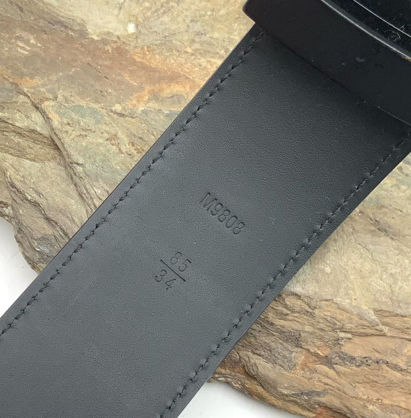 LOUIS VUITTON Black Graphite Damier Black Matte Buckle Initiales Belt 85cm