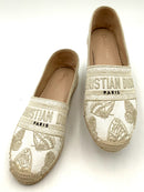 Christian Dior White Canvas Gold Butterfly Embroid Granville Espadrilles 37.5