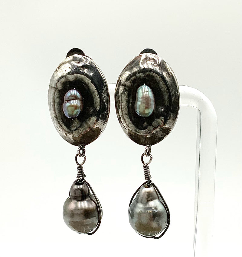 Sterling & Gray Pearl Clip-On Earrings