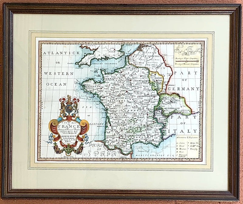 Antique Map of France in Bronze Frame