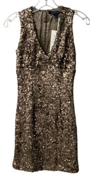 FRENCH CONNECTION Taupe Sequin V-Neck "Lucinda" S/L Dress