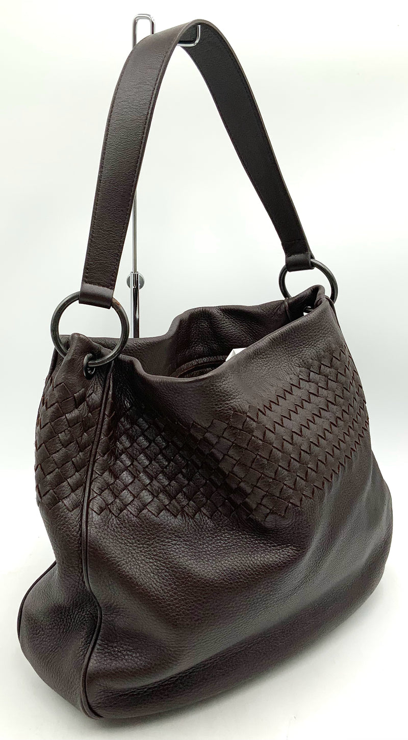 BOTTEGA VENETA Brown Intreciato Woven Leather Hobo Bag