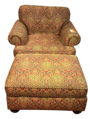 Henredon Oversized Club Chair and Ottoman with Maroon Tapestry Upholstery
