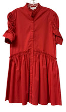 TAYLOR TILMAN Red Ruffle Trim Ruched S/S Dress