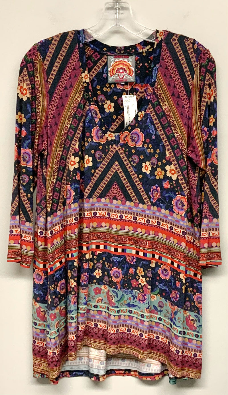 JOHNNY WAS Blue Purple Multi Floral V Neck Cruz Tunic Top