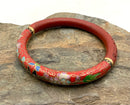 Vintage Chinese Export Cloisonne & Carved Cinnabar Bangle Bracelet